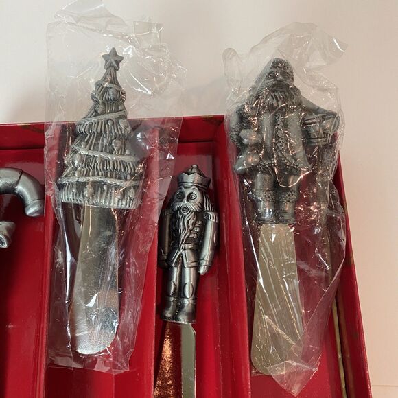 VTG Home for the Holidays Canapé Cheese Knives Christmas Designs Holiday Hosting - Picture 2 of 5
